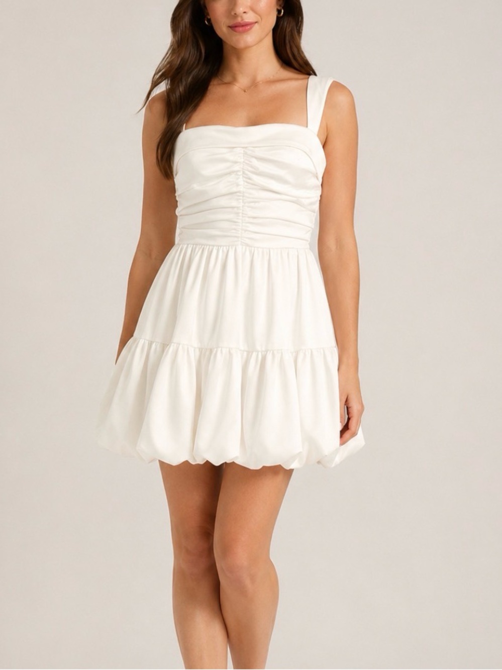 Heyson White Ruched Tiered Mini Dress - Women. Large | Graduation